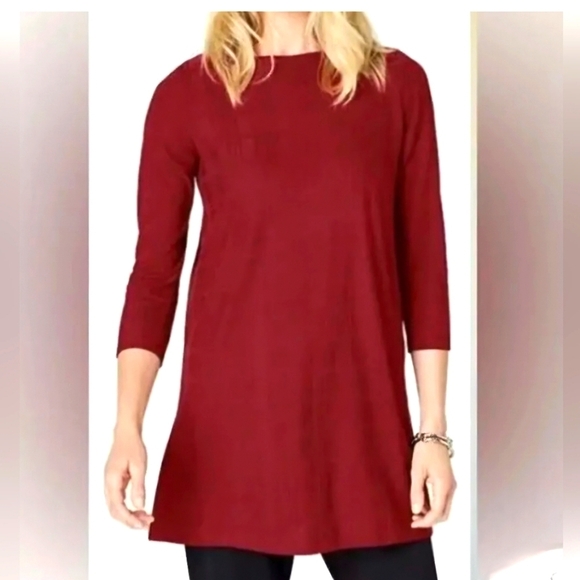 J. Jill Burgundy Red Textured 3/4 Sleeve Tunic Top M - Picture 1 of 8